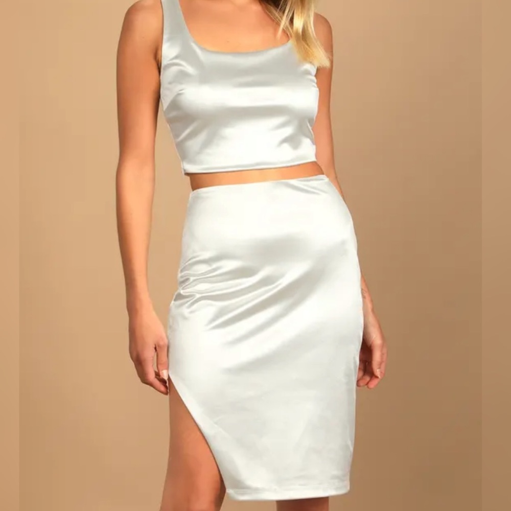 Lulus White Satin Two-Piece Midi Dress